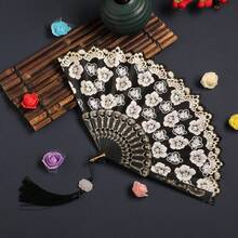1pc New Chinese Vintage Black Lace Folding Fan Cheongsam Fan Tasseled Old-Fashioned Style - Plum Blossom Fan - View 20