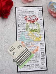 1 pieza de set de troqueles de corte de metal con diseño de máquina de escribir y libro, ideal para manualidades de scrapbooking, elaboración de tarjetas, álbumes de fotos y decoraciones navideñas - Plateado - Ver 11