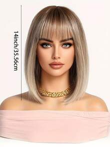 女士基本款波波头，带刘海，白色渐变色合成假发，哑光效果，高温纤维，玫瑰网帽，自然外观 - 彩色 - 查看 6