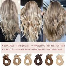 Tape In Hair Extensions, Invisible Human Hair Extensions, Seamless Skin Weft Remy Human Adhesive Tape In Hair Extensions, 20Pcs/Pack Silky Straight, 16-26 Inch, Platinum Blonde 60# - S60 - View 7