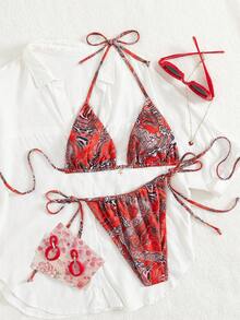 Summer Sexy Animal Pattern Criss-Cross Backless Bikini Swimsuit Set - Multicolor - View 2