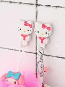 Sanrio 2Pcs/Set Hello Kitty Strong Self Kuromi Adhesive Hooks My Melody Key Storage Hanger For Kitchen Bathroom Door Wall Multi Function(Some Parts May Be Random)