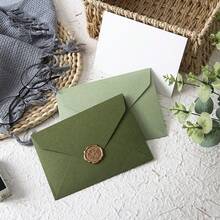 15pcs Classic Green Envelopes, Thick Touch Paper, Western-Style Envelopes, Solid Color Envelopes, Suitable For Parties, Wedding Invitations, Greeting Cards, Decorative Envelopes, Festival Greeting Cards, Love Letters, Retro Literature Envelopes, Set (5pcs Envelopes +5pcs Cards +5pcs Lacquer Stickers)