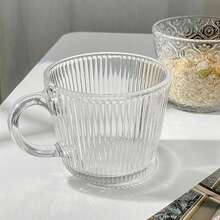 1pc High-Quality Vertical Stripe Handle Glass Cup, Transparent Drinking Glass For Water, Milk, Coffee, Home & Office Use - Multicolor - View 15