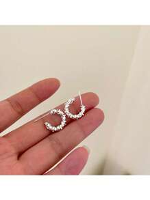 Bohemian C-Shaped Silver Hoop Earrings, Round Stud Earrings, Open Circle Hoop Earrings, Minimalist Open Circle Ring Earrings For Women