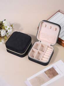 1pc Women Velvet Jewelry Box, Jewelry Storage Case, Travel Jewelry Organizer, Dual-Layer Portable Mini Jewelry Display And Storage Box, Suitable For Earrings, Rings, Necklaces, Bracelets, Nail Art, Mother's Day, Christmas, Halloween Gift For Her For Women Storage Organizer Travel Essentials Back To School Dormitory Storage