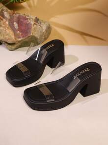 女士时尚高跟厚底凉鞋，带绑带，褶皱，露趾，带扣，粗跟