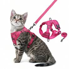 Arnés de paseo para gatos con tela suave con motivo de gatos, arnés ajustable para gatos con tiras reflectantes, chaleco transpirable para gatos para pasear al aire libre