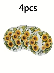 Set Alas Piring Bundar Motif Bunga Matahari 4/6 buah - Bahan Poliester-Linen Tahan Lama dan Mudah Dibersihkan, Sempurna untuk Dekorasi Restoran dan Dapur, Dekorasi Pesta Liburan, 38cm, Hadiah Kecil untuk Teman. - MultiWarna - View 7