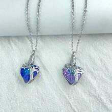 Tree Of Life Urn Necklace For Ashes Heart Cremation Jewelry Stainless Steel With Blue/Purple Crystal With Funnel Filler Memorial Jewelry Gifts For Human Pet