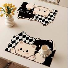 Nuevos manteles individuales impermeables, resistentes al aceite y al calor con dibujos animados, manteles de mesa de comedor lavables, almohadillas para tazas, tazones y platos