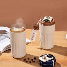 1pc 15.2oz/450ml Coffee Insulation Cup With Rope Cup 450ML Stainless Steel Accompanying Cup Portable Smart Coffee Cup Back To School