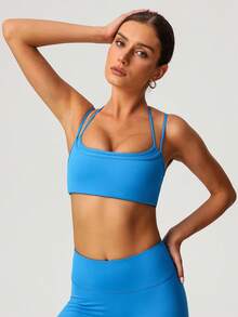 Sodalemon Women Double Layer Adjustable Strap Beautyback Sport Bra - Royal Blue - View 7