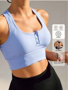 Sujetador deportivo para yoga, Top sin cables para gimnasio, ropa interior, top deportivo con cruce, sujetadores push up, ropa interior a prueba de sudor para correr - Azul menta - Ver 1