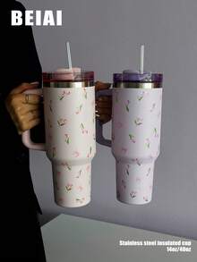 1 件 40 盎司-14 盎司大容量郁金香蝴蝶结隔热杯带手柄，不锈钢真空隔热旅行杯，适用于汽车、学校、办公室、户外、健身房、家居、女性和青少年礼物、节日和生日（带吸管） - 彩色 - 查看 12