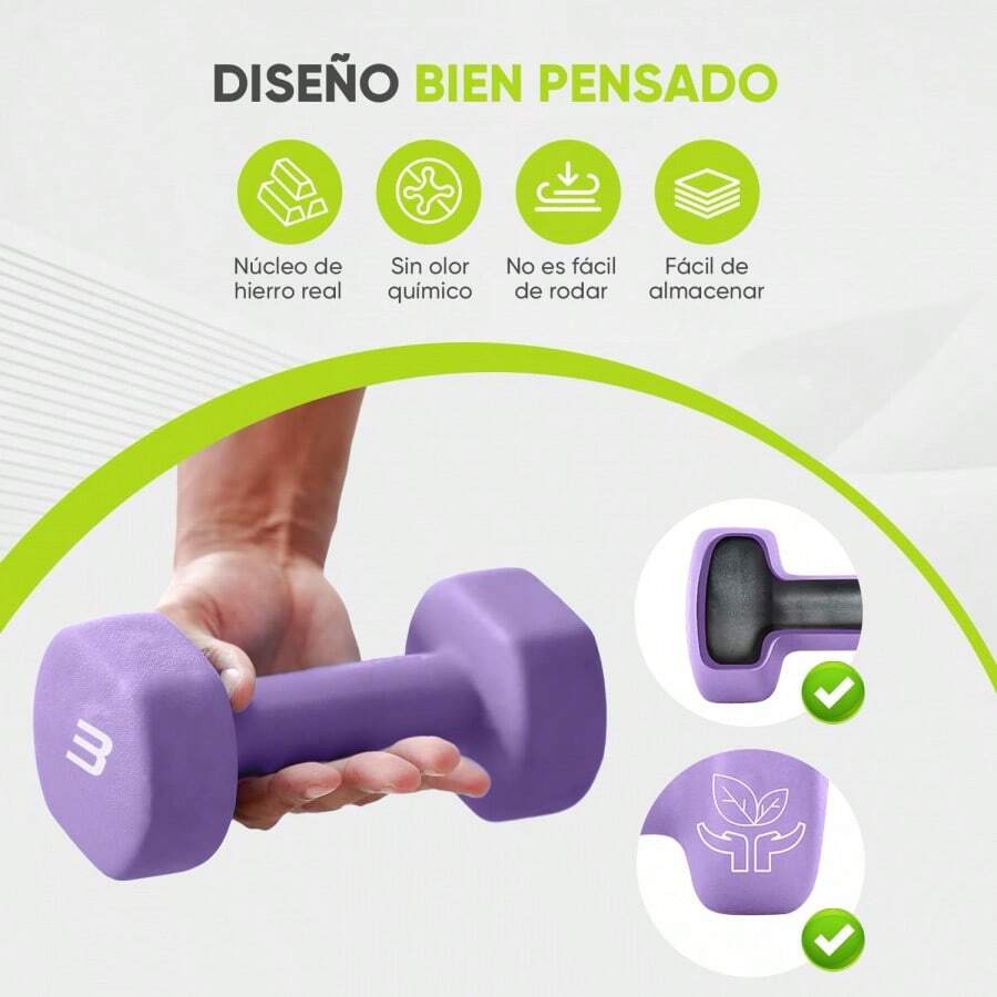 Set De 6 Mancuernas Hexagonales De Neopreno, 2, 3, 5LB, Antideslizante, Ideal Para Entrenamientos En Casa Y En El Gimnasio - 1 - Ver 1