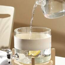 0.8 Gallon(Approx. 3L) Large Glass Beverage Dispenser With Faucet And Bamboo Wood Stand, Suitable For Lemonade, Iced Drinks, Party Supplies, Essential For Christmas, Thanksgiving Dinner, Festive Gatherings, Barbecues, And Outdoor Picnics. - 無色 - 查看 5