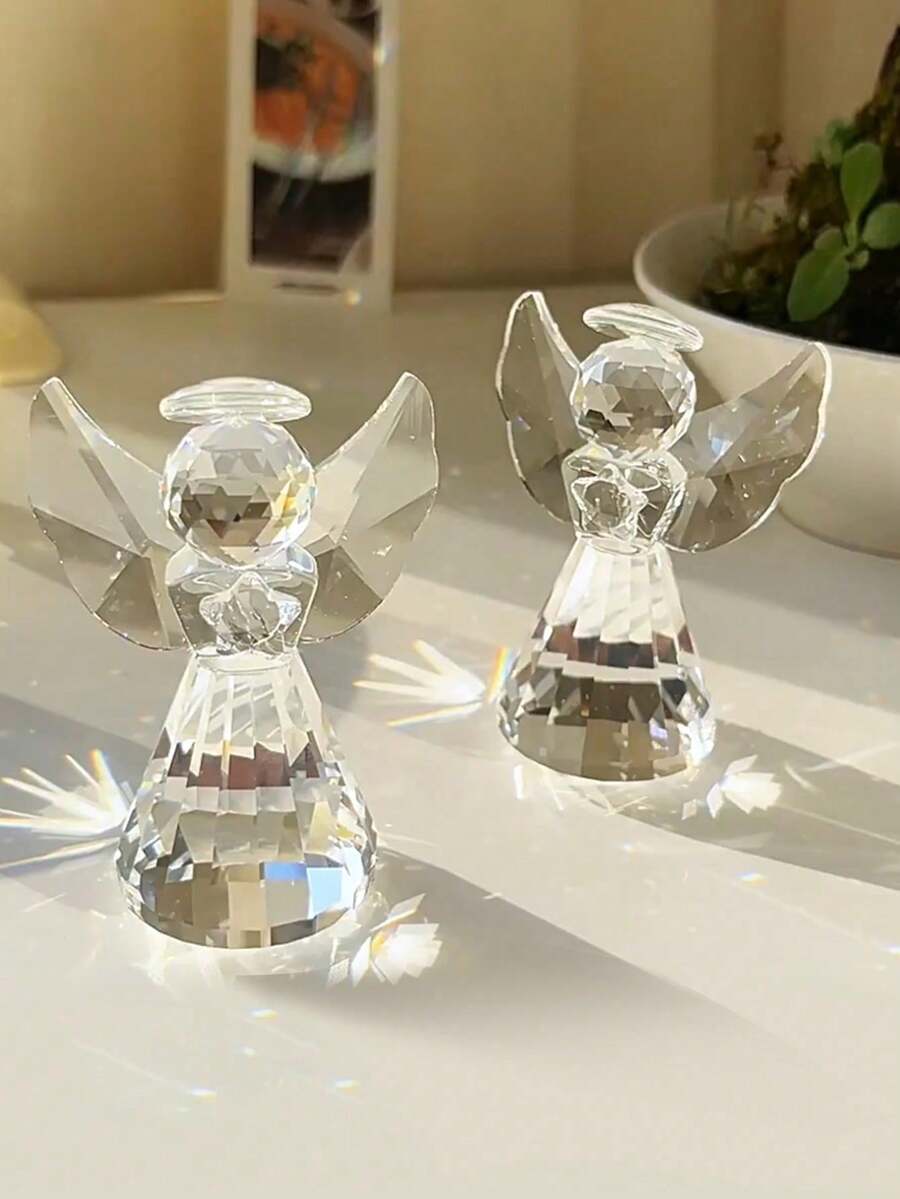 1 pieza Estatua decorativa de ángel de cristal, estatua de ángel de colección de vidrio, elegante decoración de ángel como regalo para mujeres - 1 pieza transparente - Ver 1