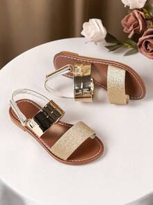 2026新款儿童凉鞋，波西米亚风，亮面皮革凉鞋，时尚水钻凉鞋，沙滩凉鞋，亮片鞋面凉鞋，亮片凉鞋 - 金色 - 查看 3