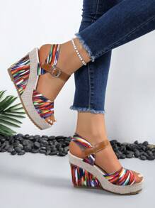 2024 New European Women Platform Wedge Sandals, Outdoor Versatile One-Strap Slides, Sexy Floral Print Beach Casual Slippers, Comfortable Open Toe Shoes, Green Floral Elevated Petite Shoes