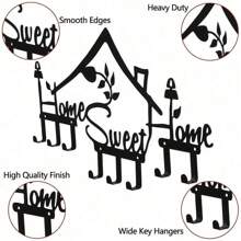 HELLOYOUNG 1 Stück Schlüsselboard "Home Sweet Home", schwarze Metall Schlüsselhalter Wandhalterung Organizer Ständer mit 8 Haken, Wanddekoration für Büro, Küche, Schlafzimmer, Durchgang und Flur, passend für moderne Wohndekoration