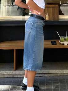 破洞街头风宽松牛仔百慕大短裤 - 淺色水洗藍 - 查看 5