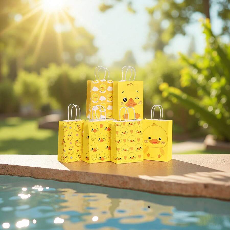 12 قطعة/مجموعة أكياس ورق كرافت لهدايا بشكل بطة صفراء صغيرة جميلة، أكياس هدايا، أكياس تعبئة للحفلات، أكياس حمل، أكياس ديكور