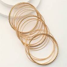 21pcs Vintage Exaggerated Crystal Encrusted Bangle Set For Women, Golden Asymmetrical Circle Bracelet Wrist Chain Multipiece
