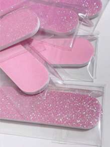 6 Packs/12pcs Manicure Set With Metallic Pink Base, Glitter, Nail File, Crystal Stick & Cuticle Remover