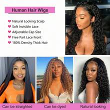 Tóc giả ren xoăn kinky phía trước bằng tóc thật 4x4 tóc giả ren trong suốt đóng bằng tóc thật đã nhổ trước 180% mật độ tóc giả tóc người Brazil ướt và gợn sóng cho phụ nữ màu tự nhiên - màu đen - Xem 6