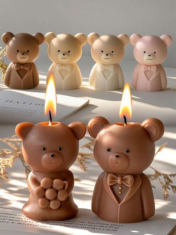 New Bride & Groom Bear Silicone Mold, Suitable For Wedding Candlelight Dinner/Wedding Favors, Valentine's Day Gifts, Handmade Gifts, Soft & Durable Silicone Mold, Easy To Disassemble And Clean, For Batch Production Of Candles, Gypsum Decorations, Resin Crystal Decorations, Etc.