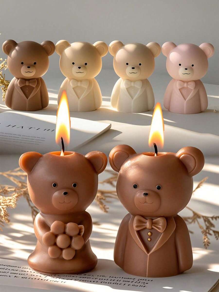 新郎新娘熊硅胶模具，适用于婚礼烛光晚餐/婚礼回礼、情人节礼物、手工礼物，柔软耐用的硅胶模具，易于拆卸和清洗，可用于批量生产蜡烛、石膏装饰品、树脂水晶装饰品等。