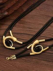 1 Stück Halskette + 1 Stück Armband, Vintage Bohemian Spirale Acryl Einlage gebogenes Doppelschichten vielseitiges Modeschmuck-Set für Frauen