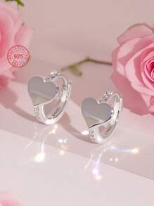 Artepollo 1 Pair 925 Sterling Silver Hypoallergenic Heart Shaped Earrings For Kids, Inlaid With Sparkling Cubic Zirconia, Delicate And Cute, Gift Box Packaging, Gift For Children, Young Girls, Friends Birthday