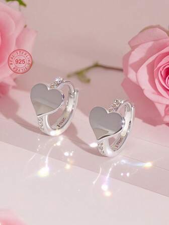 Artepollo 1 Par de Aretes con Forma de Corazón de Plata de Ley 925 Hipoalergénicos para Niños, Incrustados con Cubic Zirconia Brillante, Delicados y Lindos, Empaquetados en Caja de Regalo, Regalo para Niños, Niñas Jóvenes, Amigos Cumpleaños