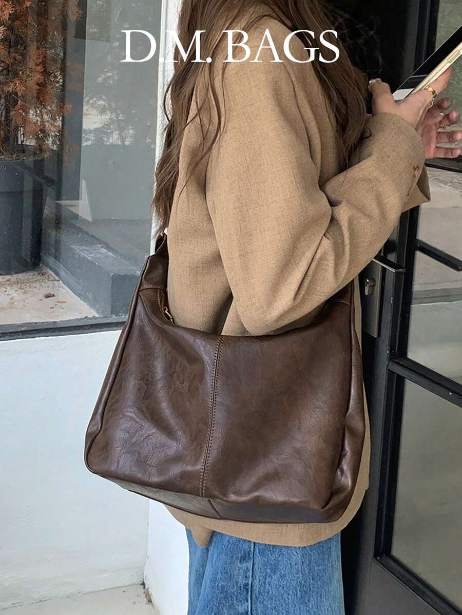 Bolsa de hombro de estilo retro elegante y versátil de alta capacidad con correa ajustable, adecuada para viajes al aire libre, compras, oficina, trabajo, estudiantes universitarios, uso diario