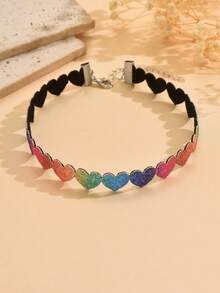 1PC Y2K Rainbow Heart Choker Necklace For Women Festival Jewelry Accessories - Multicolor - View 3