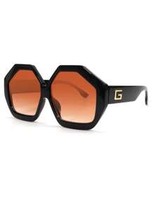 1pc Oversized Polygonal Fashion Glasses With Letter Accessories, Retro Personalized And Versatile Men's And Women's Fashion Glasses Suitable For Daily Wear, Street Photography, Vacation Travel, Summer Beach Accessories