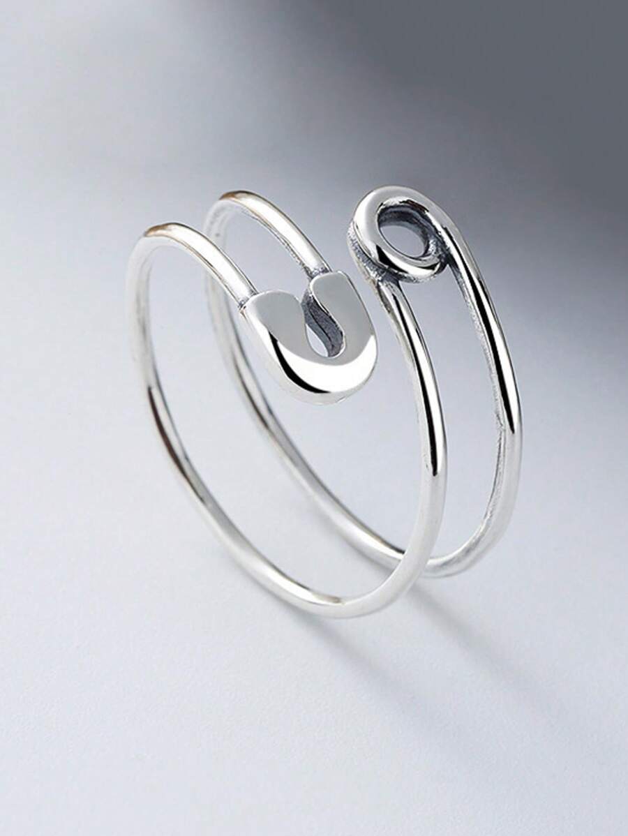 1pc S925 Silver Safety Pin Opening Ring, Everyday Wear Jewelry For Women