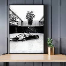 1 件汽车主题泳池海报黑白流行当代时尚墙壁艺术，适用于浴室、卧室、办公室、客厅、墙壁装饰、美学家居装饰礼物可选框架 - 彩色 - 查看 1