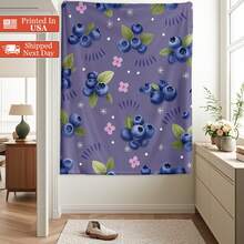 Blueberry Fruit Pattern Purple Tapestry Room Decoration Wall Decor Blanket Wall Hanging Decorative Throw Blanket For Home Accent Stylish Art Piece Vibrant Design Unique Fabric For Room Decor - Multicolor - View 2