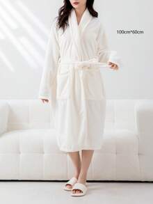 Women's Soft Wrap Towel Full Length,Bath Robe After Shower Female Plush Long,Spa Bathrobes Lightweight With Pockets,Robe For Women Back To School - White - View 2
