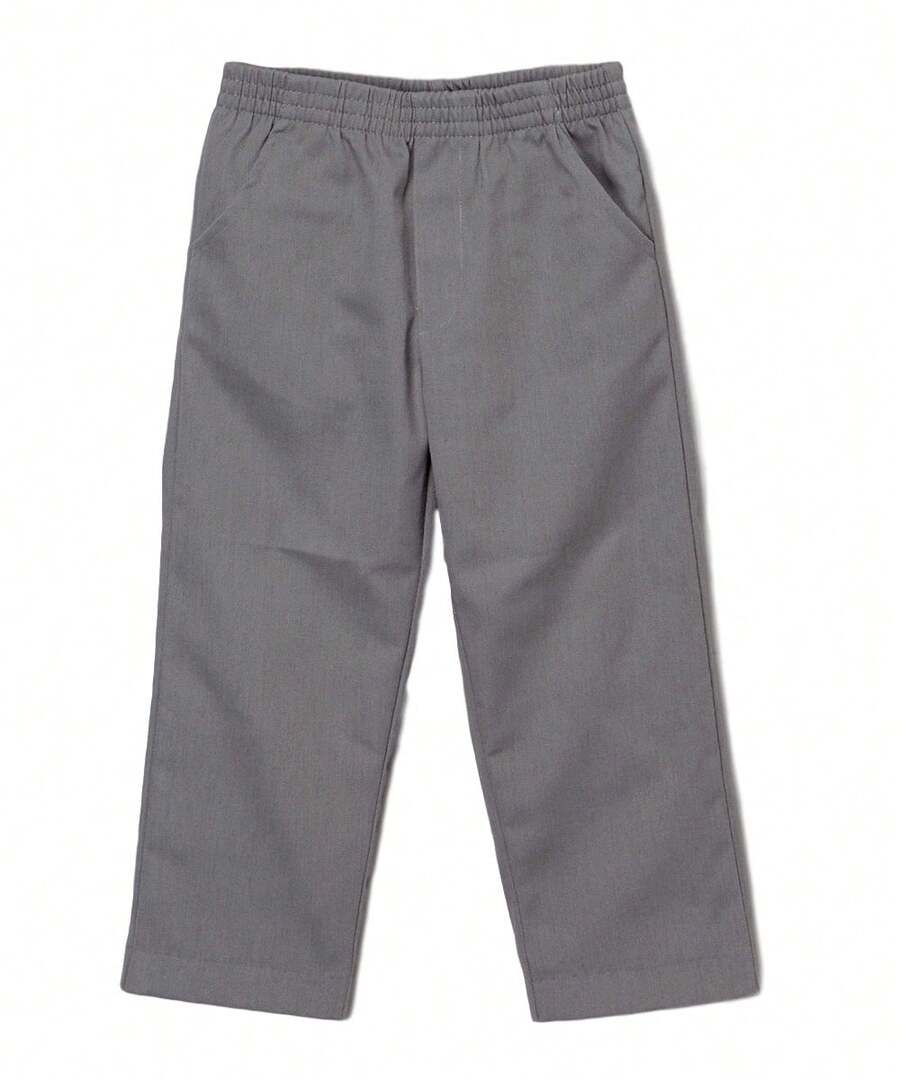 Boy's School Uniform Pants All Elastic Waist Pull-On - Grey - View 1
