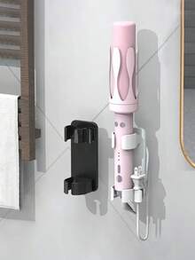 1pc Curling Iron Organizer Rack, Bathroom Wall Mounted Holder For Hair Straightener, Curling Wand & Flat Iron StorageRoom Decor - White - View 3