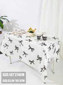3pcs 137*274CM/53.94*107.87IN Party Decorative PE Waterproof And Oil-Resistant Disposable Tablecloth, Fashionable White Background Black Bow Pattern Tablecloth, Suitable For Various Theme Parties And Daily Decoration, Can Be Used As Background Cloth/Picnic Mat - Black and White - View 2