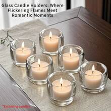 6 Piece Candlestick Set, Wish Tea Candles & Transparent Glass Candleholders, Circular Christmas Home Decor, Wedding Table