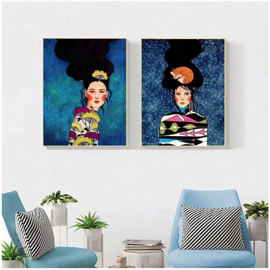 1pc Abstract Girl Hair Flower Bird Wall Art Canvas Painting Nordic Posters And Prints Vintage Wall Pictures For Living Room Decor Paintings In Living Rooms, Bedrooms, Dining Rooms Optional Frames Modern Posters, Wall Arts, Canvas Paintings, And Reusable Frames - Multicolor - View 1