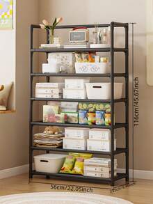 1pc 3-7 Tier Storage Rack, Household Snacks And Miscellaneous Items Organizer Rack, Multifunctional Floor-Standing Space Saving Rack, Metal Pipe Structure, Home Decor Recommended For Assembly