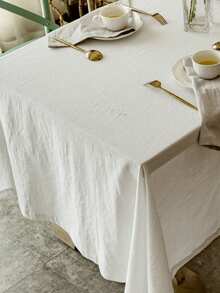 1pc New Classic White Crinkle Tablecloth And 6pcs White Crinkle Fabric Set - White - View 5