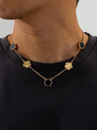 1 st snyggt och elegant halsband med metallkedja och klöverhänge för män, födelsedagspresent